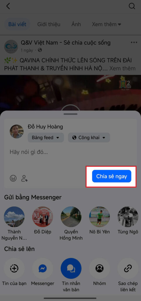 Chọn Chia sẻ ngay